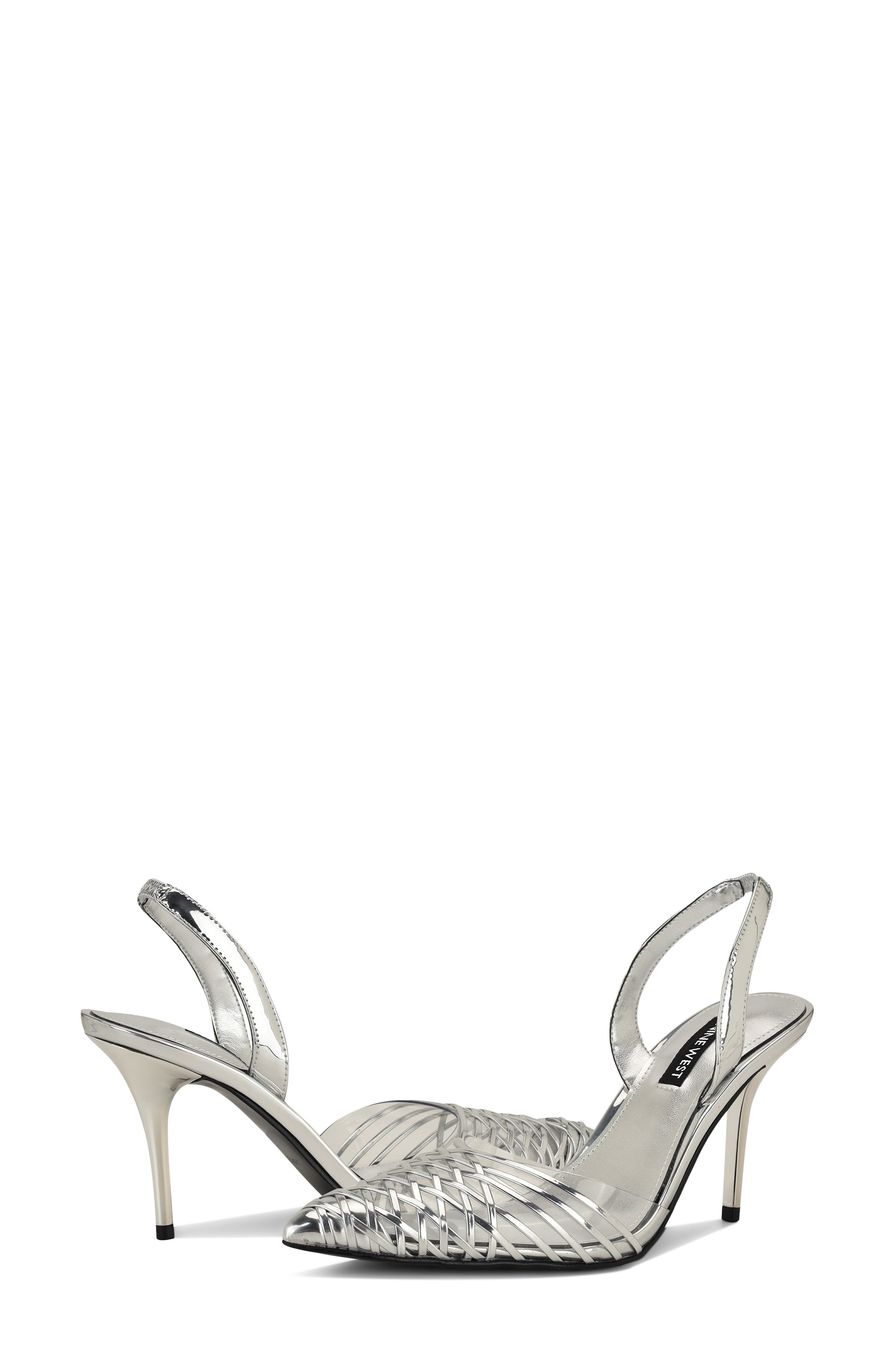 Nine West Pemma Slingback Pointed Cap Toe Pump, Alternate, color, Silver