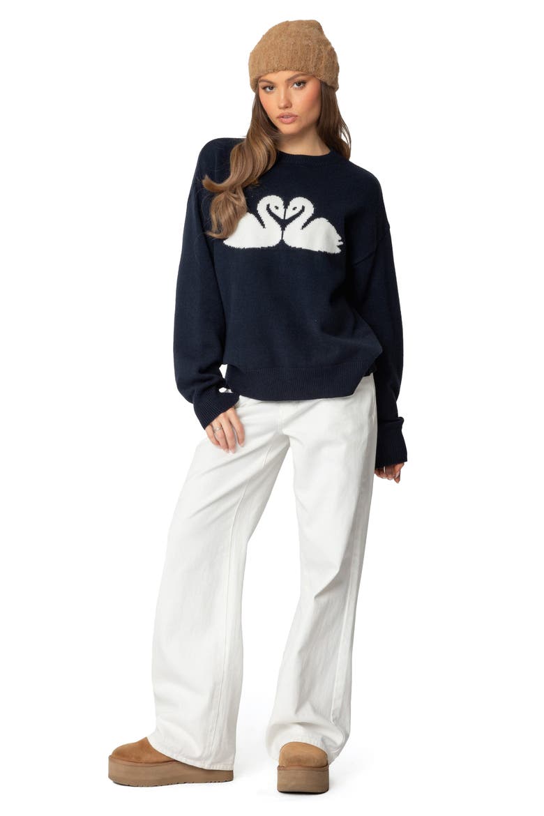 Swan Oversize Sweater, Alternate, color, NAVY