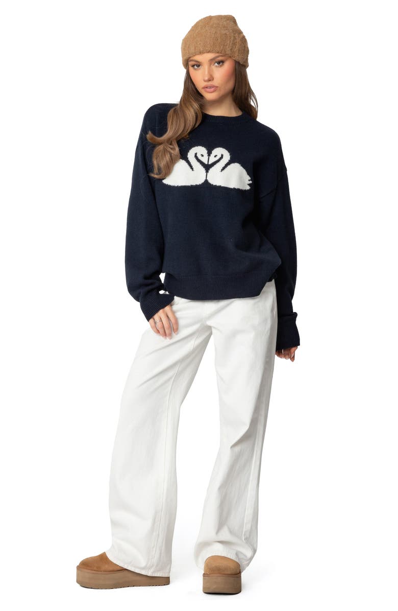 EDIKTED Swan Oversize Sweater, Alternate, color, Navy