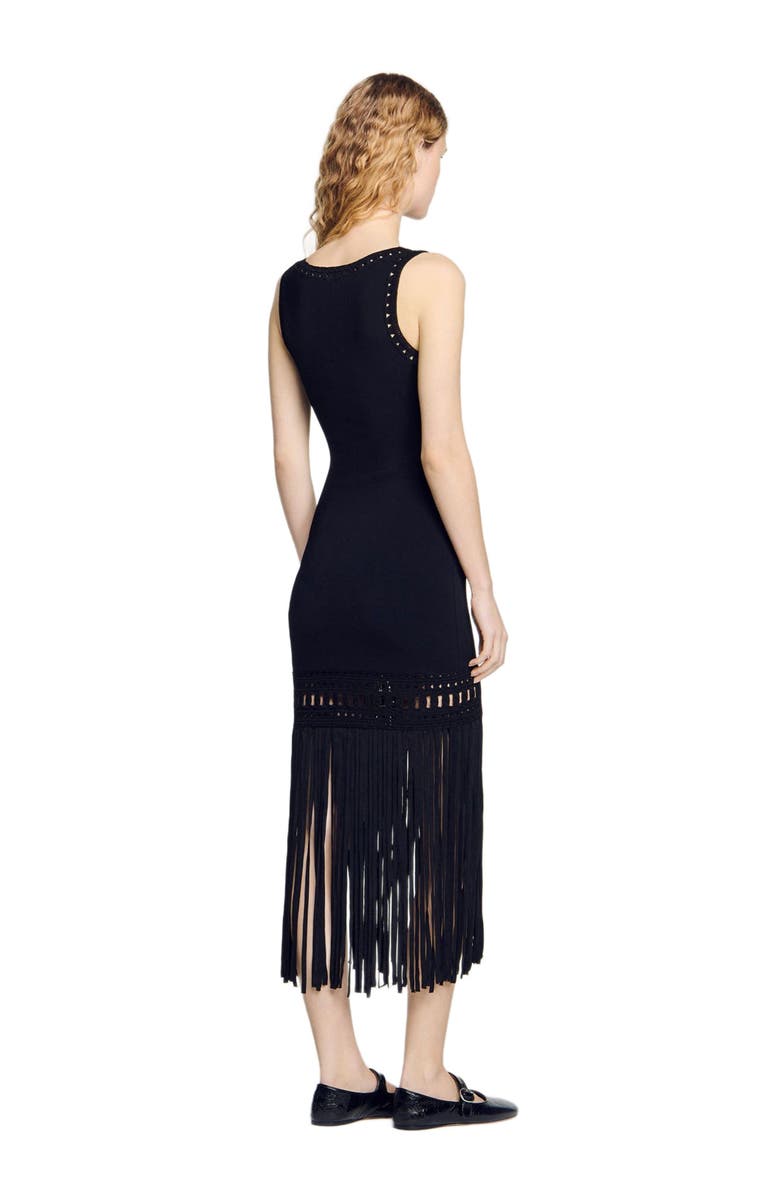 SANDRO Fringed knit dress, Alternate, color, 