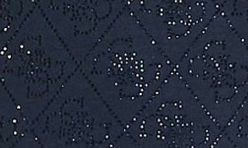 Guess Rhinestone Pattern Mock Neck Organic Cotton Blend Top In Blue