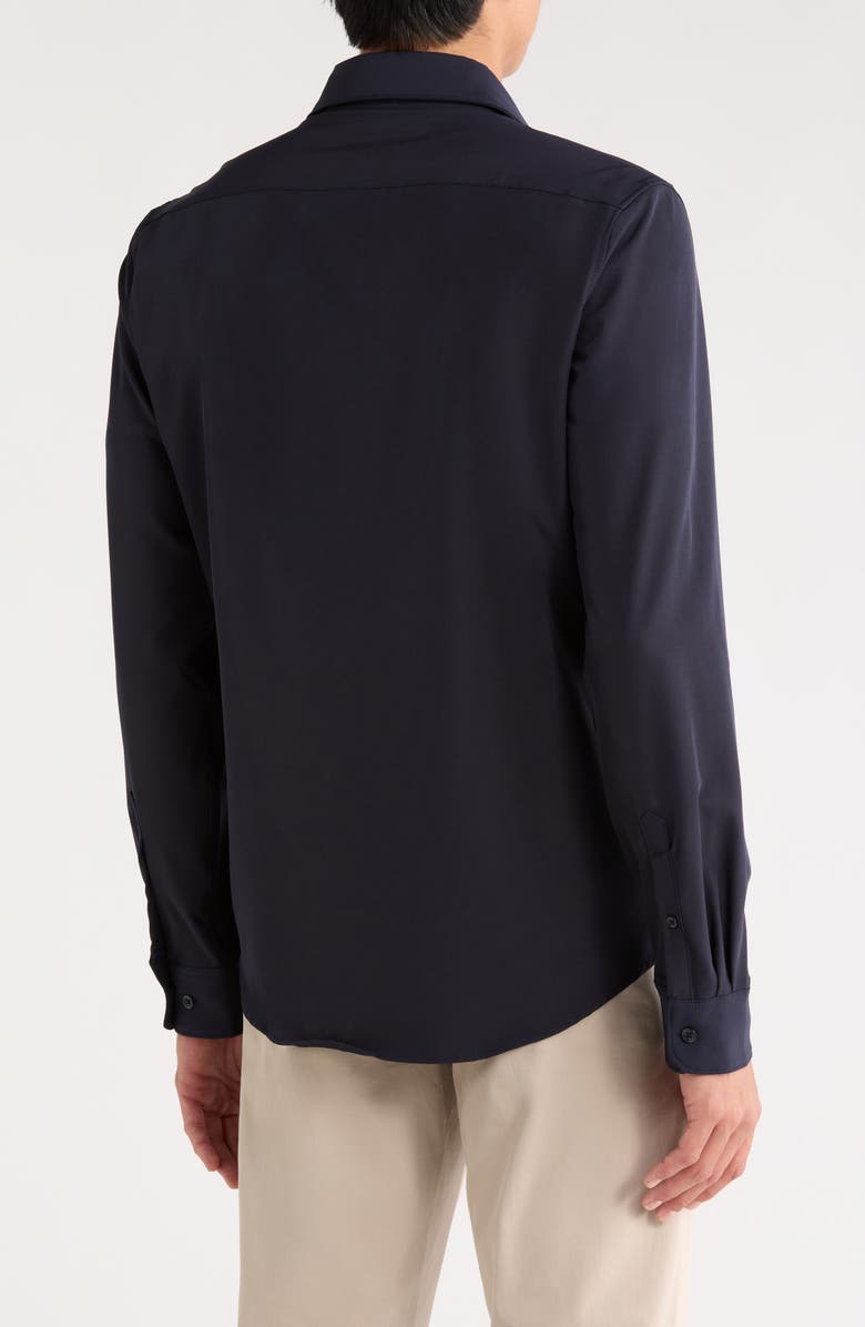 DENIM AND FLOWER Solid Tech Button-Up Shirt, Alternate, color, Navy