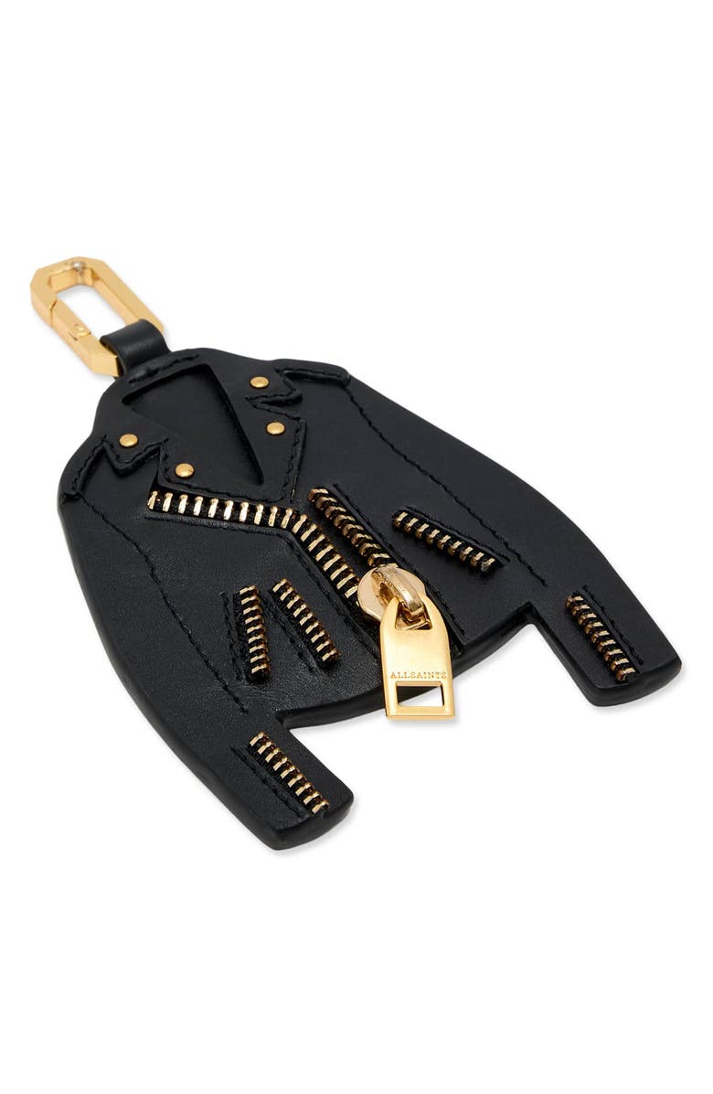AllSaints Balfern Leather Jacket Keyring, Alternate, color, Black/ Gold