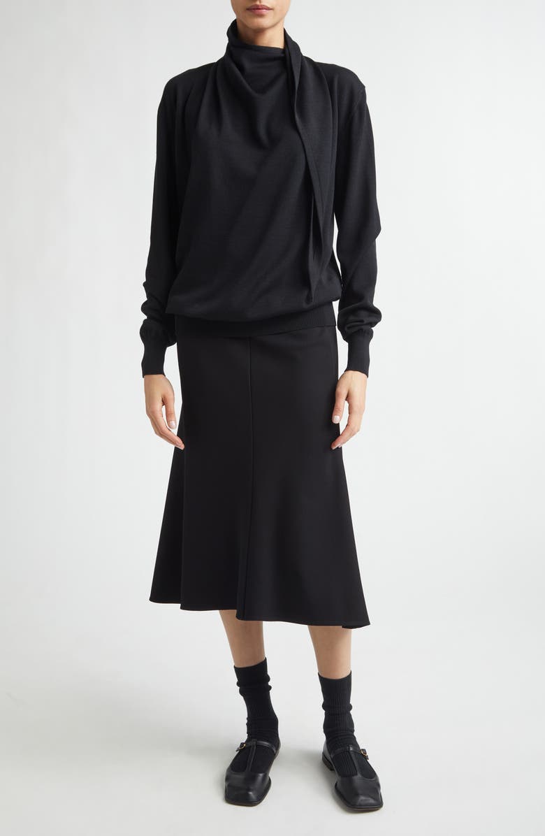 Jil Sander Scarf Tie Virgin Wool Sweater, Alternate, color, Black