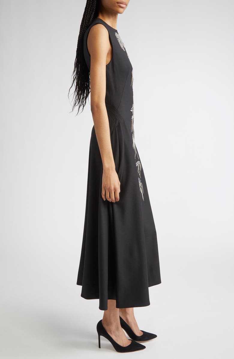 Lela Rose Crystal Embroidered Stretch Twill A-Line Dress, Alternate, color, Black
