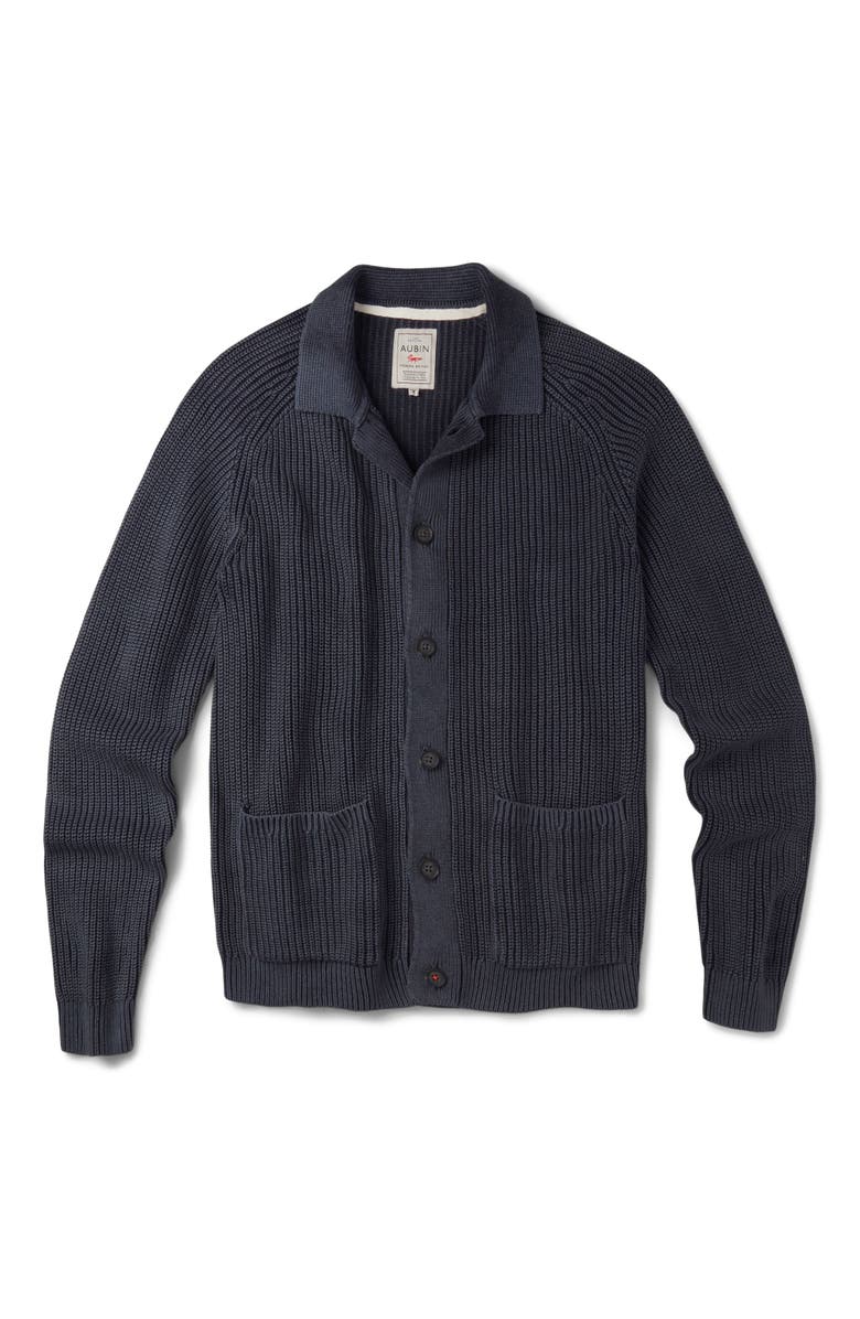 Aubin Martin Long Sleeve Collared Cardigan, Alternate, color, Navy