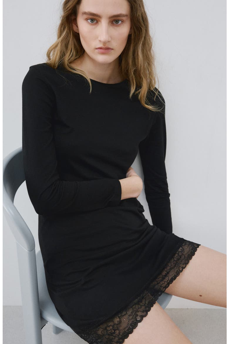 Lace Trim Nightgown, Alternate, color, BLACK