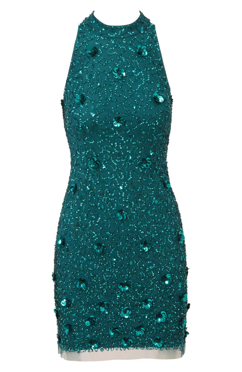 Adrianna Papell Floral Appliqué & Bead Detail Cocktail Sheath Dress, Alternate, color, Deep Azure