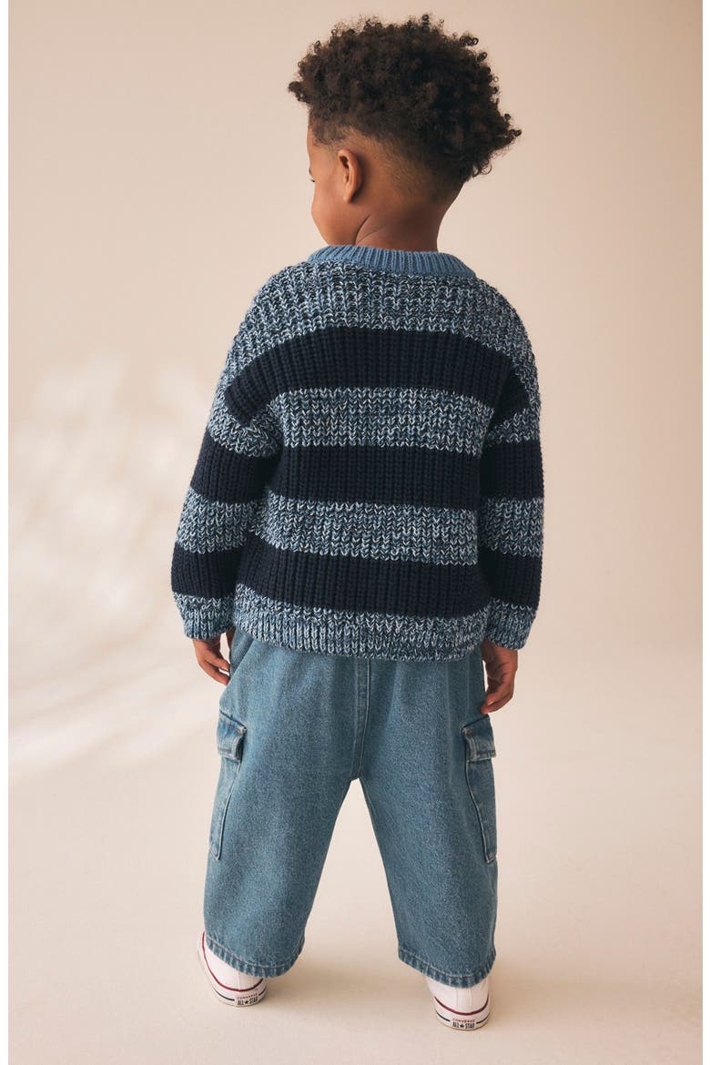 Kids' Stripe Cotton Blend Sweater, Alternate, color, BLUE