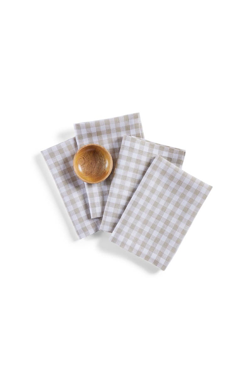 Linen Dinner Napkins Set of 4, 20 x 20" - Gingham Check, Main, color, Natural