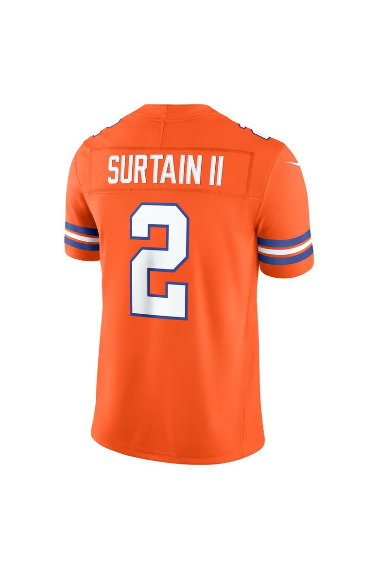 Men's Nike Pat Surtain II Orange Denver Broncos Alternate Mile High Collection 1977 Throwback Vapor F.U.S.E. Stitched Limited Jersey, Alternate, color, Orange