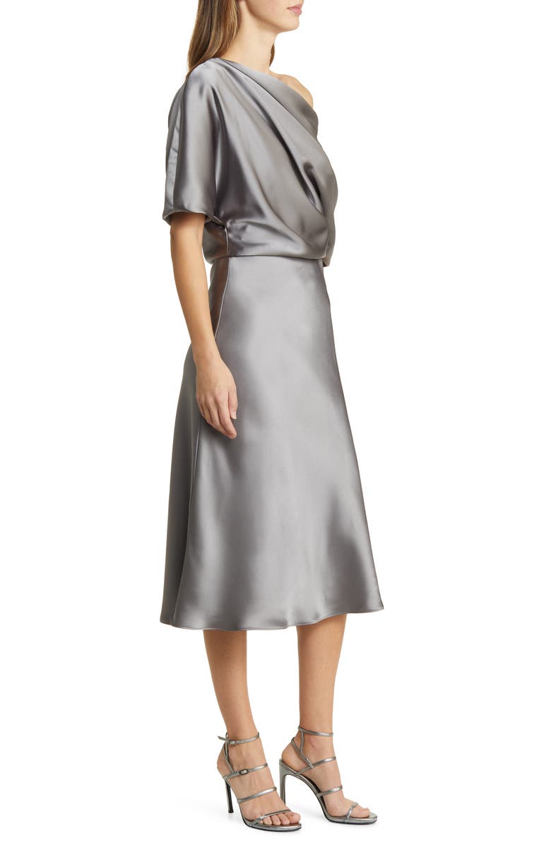 Amsale One-Shoulder Fluid Satin Cocktail Midi Dress, Alternate, color,