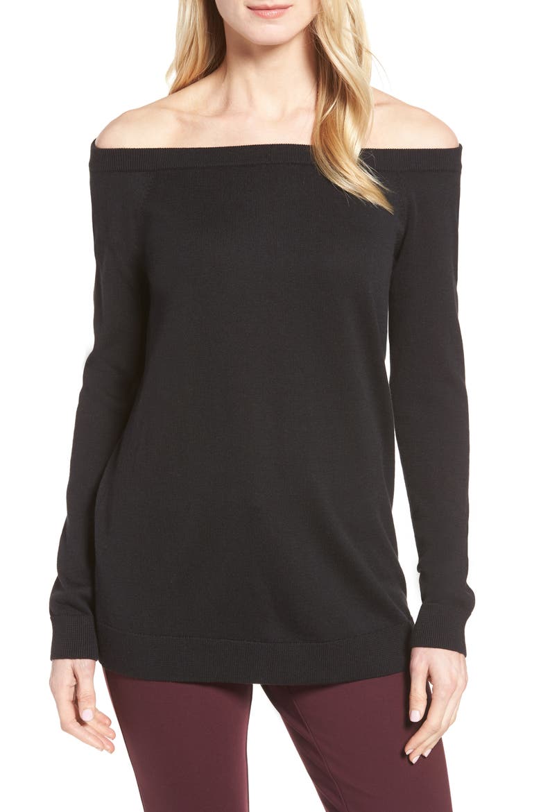 Cotton Blend Off the Shoulder Sweater, Main, color, BLACK