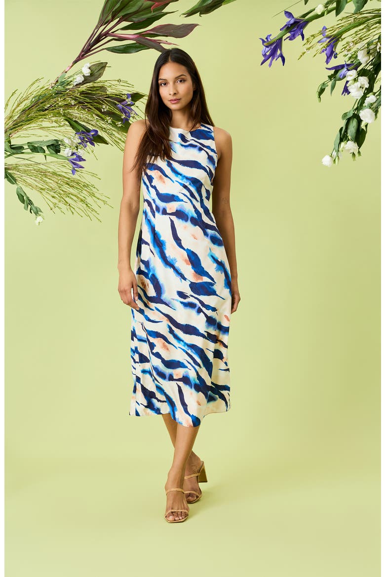Keyhole Back Sleeveless Midi Dress, Alternate, color, IVORY/ DENIM BLUE