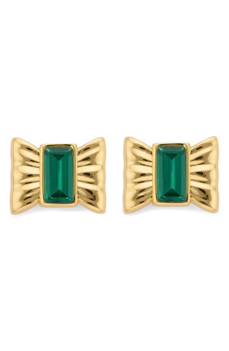 Kurt Geiger London Bow Crystal Stud Earrings, Main, color, Gold/ Green