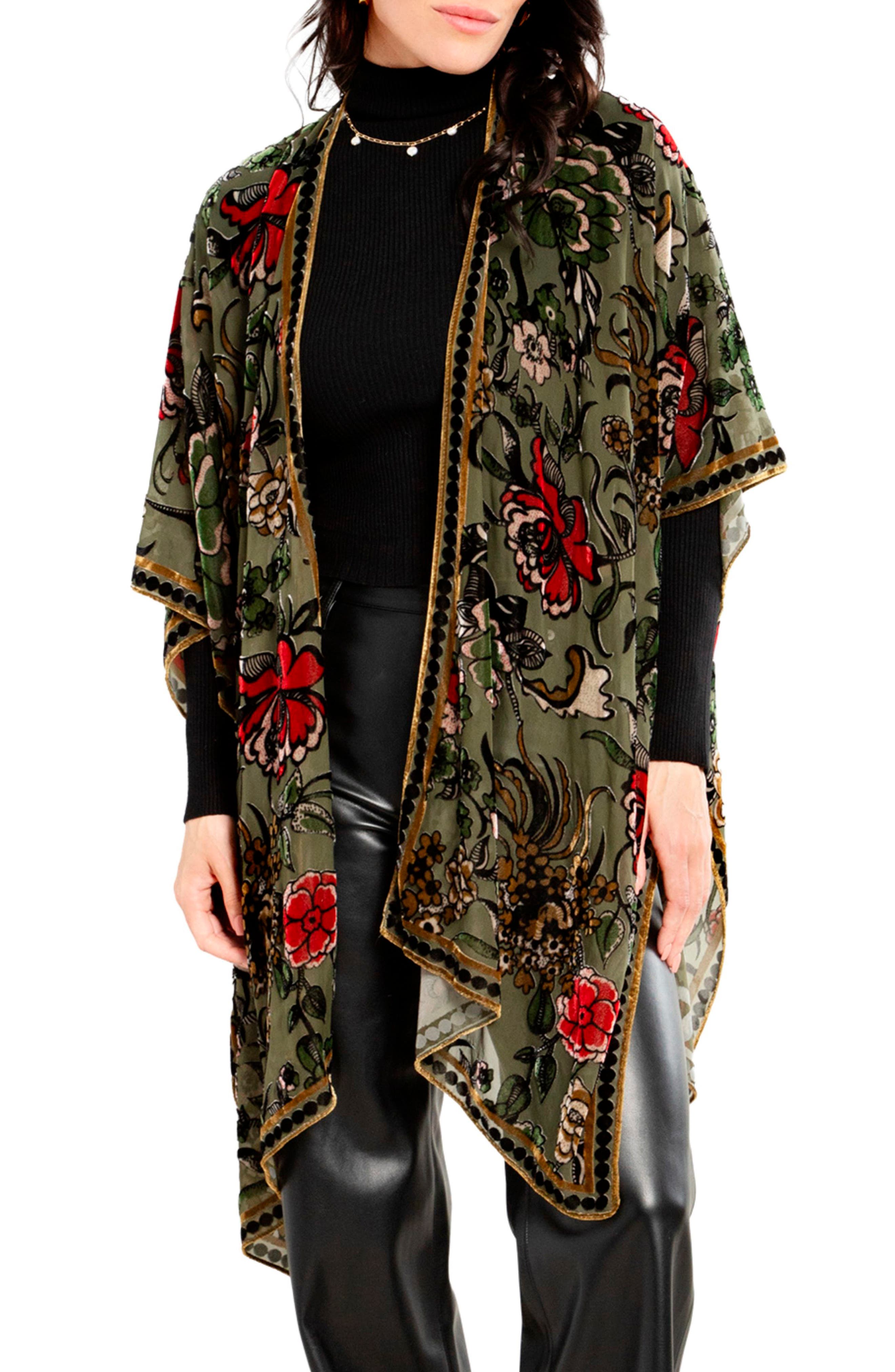 SAACHI Floral Velvet Burnout Ruana