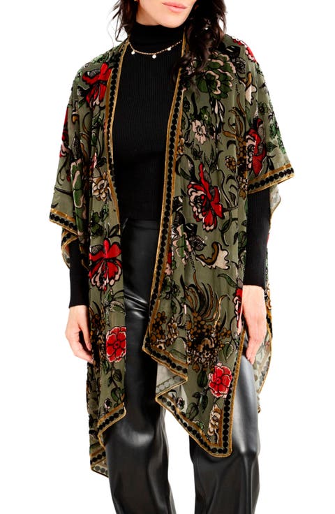 Floral Velvet Burnout Ruana