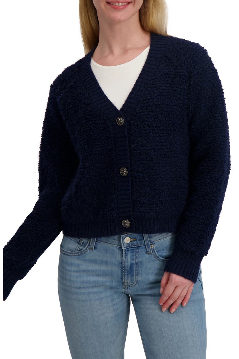 Raglan Sleeve Bouclé Cardigan, Main, color, BLACK IRIS