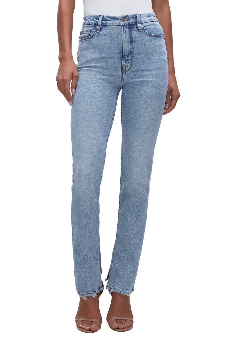 Good Boy Split Hem High Waist Straight Leg Jeans, Main, color, INDIGO357