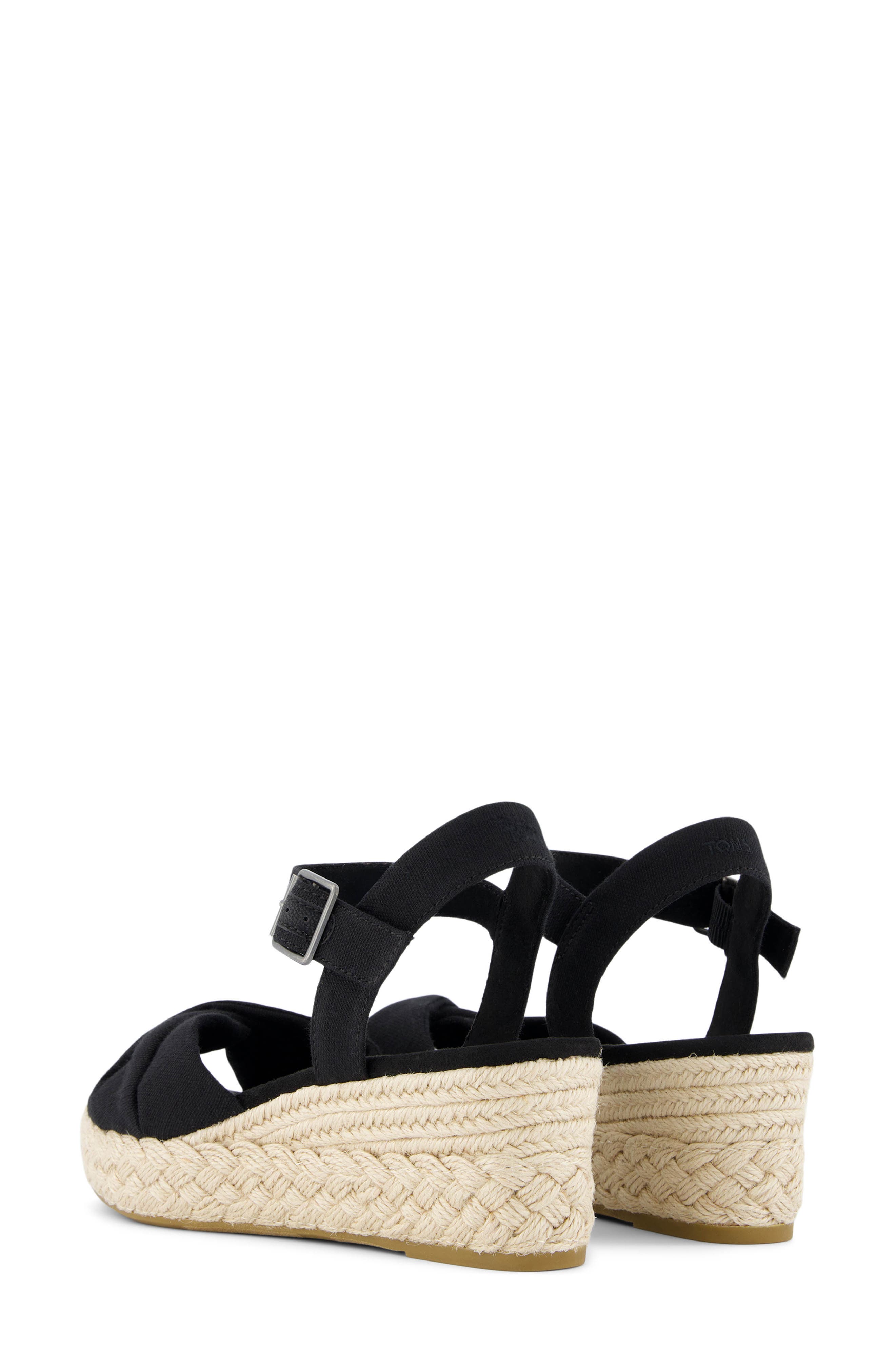 TOMS Kinsley Ankle Strap Espadrille Platform Wedge Sandal, Alternate, color, Black