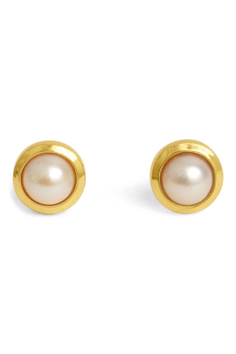 Signature Genuine Freshwater Pearl Stud Earrings, Alternate, color, YELLOW GOLD/ PEARL