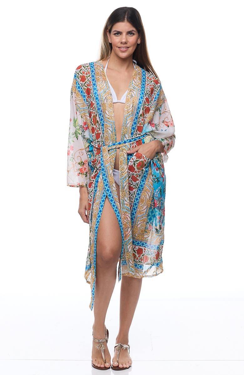 RANEES Floral Pocket Cover-Up Duster, Alternate, color, Blue