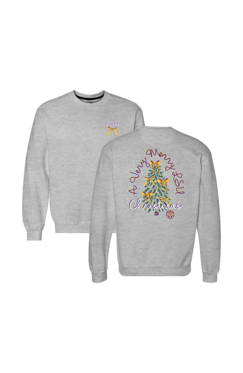 IMAGE ONE Women's Heather Gray LSU Tigers Classic Merry Christmas Tree Crewneck Sweatshirt, Main, color, Heather Gray