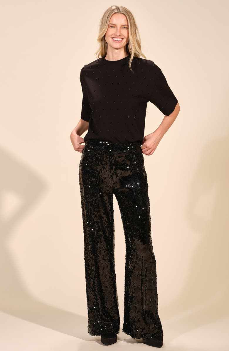 Isaac Mizrahi New York Sequin Wide Leg Pants, Alternate, color, Black