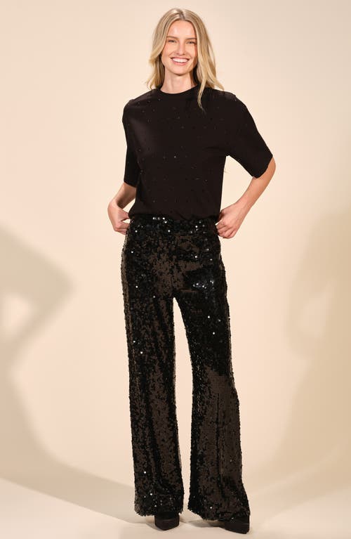 Isaac Mizrahi New York Sequin Wide Leg Pants In Black