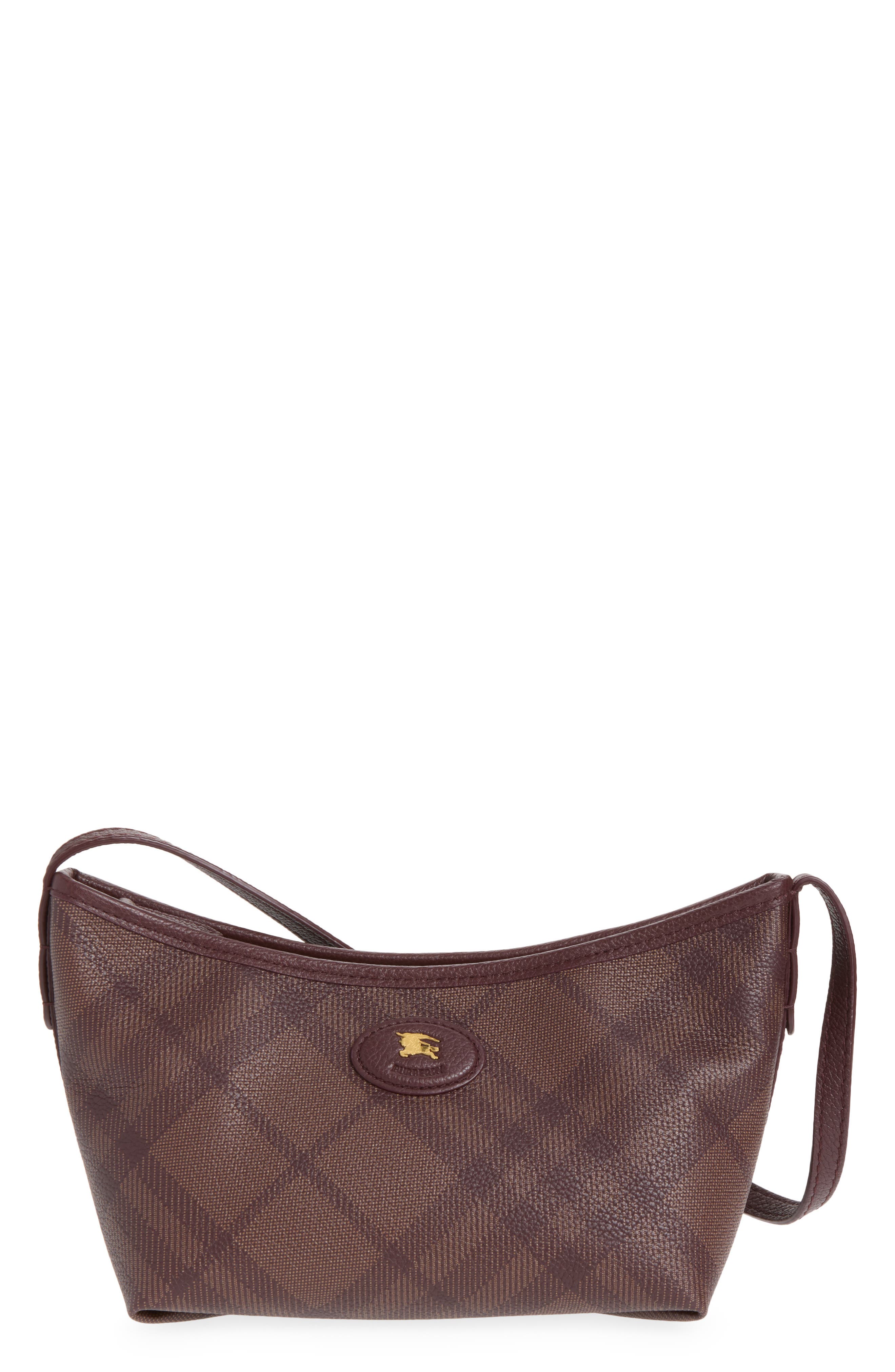 Burberry Highlands Check Leather Baguette Bag, Main, color, Vineyard Red