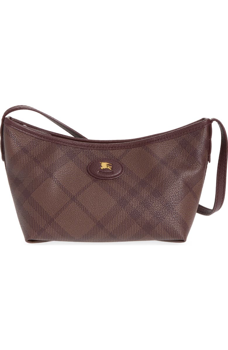 Burberry Highlands Check Leather Baguette Bag, Main, color, Vineyard Red