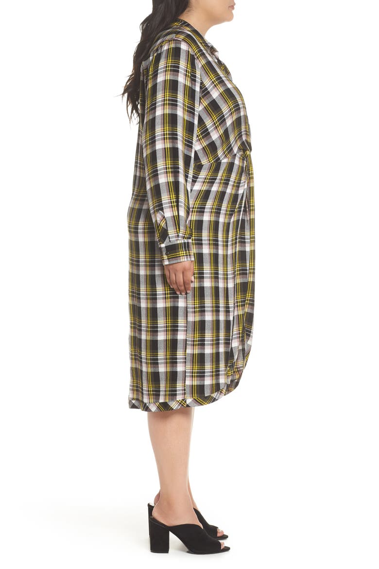 Knot Front Plaid Shirtdress, Alternate, color, BLACK- YELLOW ADELE PLAID