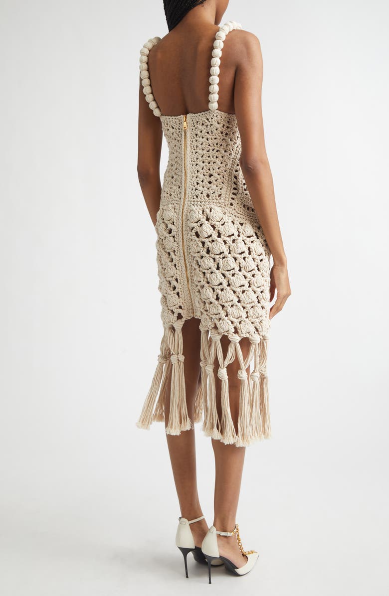 Balmain Fringe Cotton Crochet Dress, Alternate, color, Natural