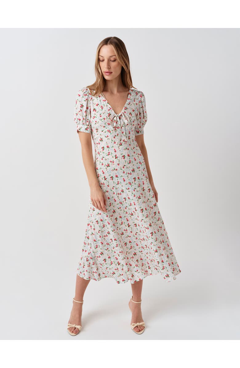 Ghost London Dorothy Tie V-Neck Crepe Midi Dress, Alternate, color, Ivory Ditsy