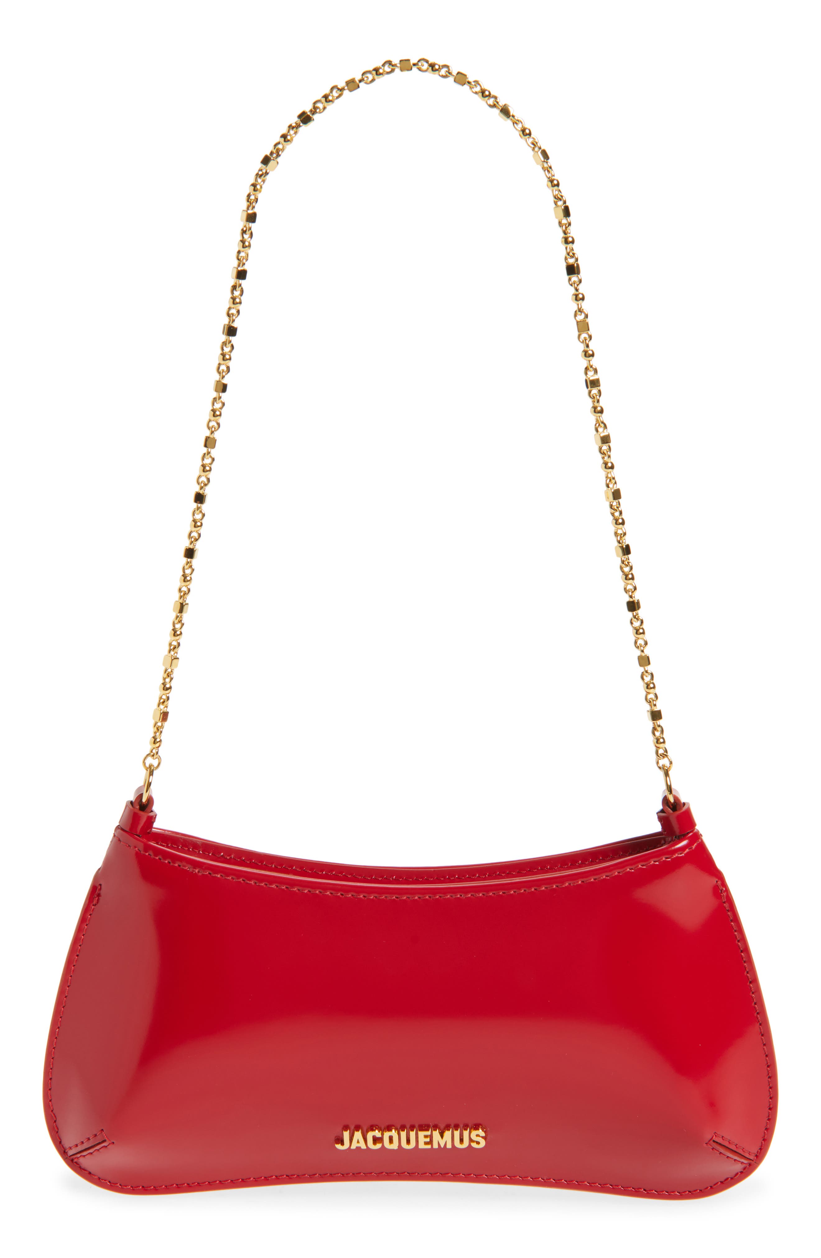 Jacquemus Le Petit Bisou Chaine Patent Shoulder Bag, Main, color, Red / Gold 47G