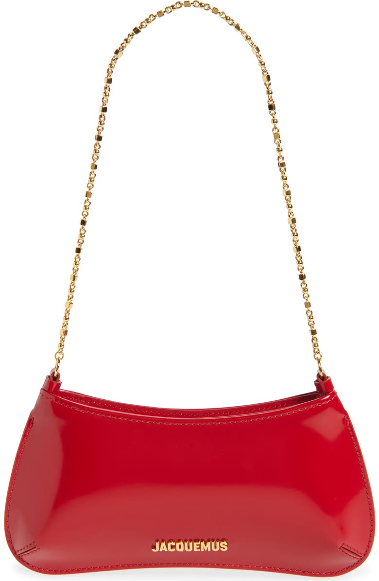 Jacquemus Le Petit Bisou Chaine Patent Shoulder Bag, Main, color, Red / Gold 47G