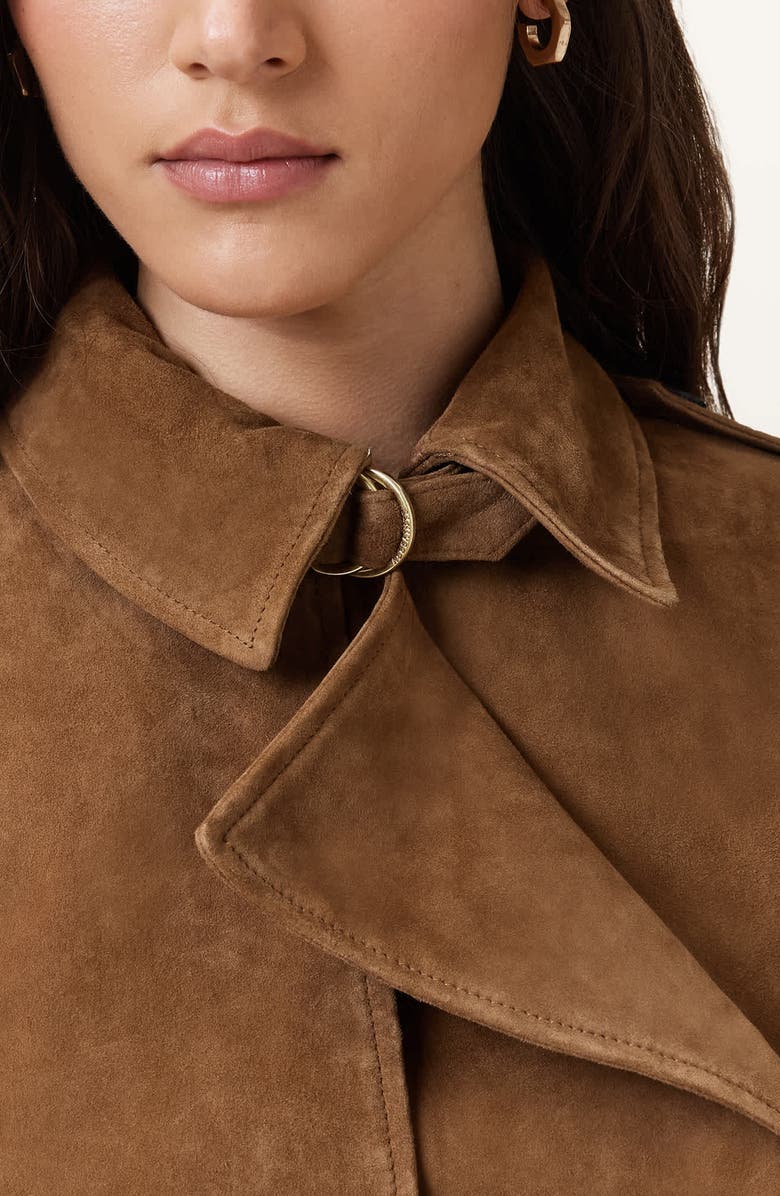 AllSaints Hendry Suede Crop Trench Coat, Alternate, color, Sugar Brown