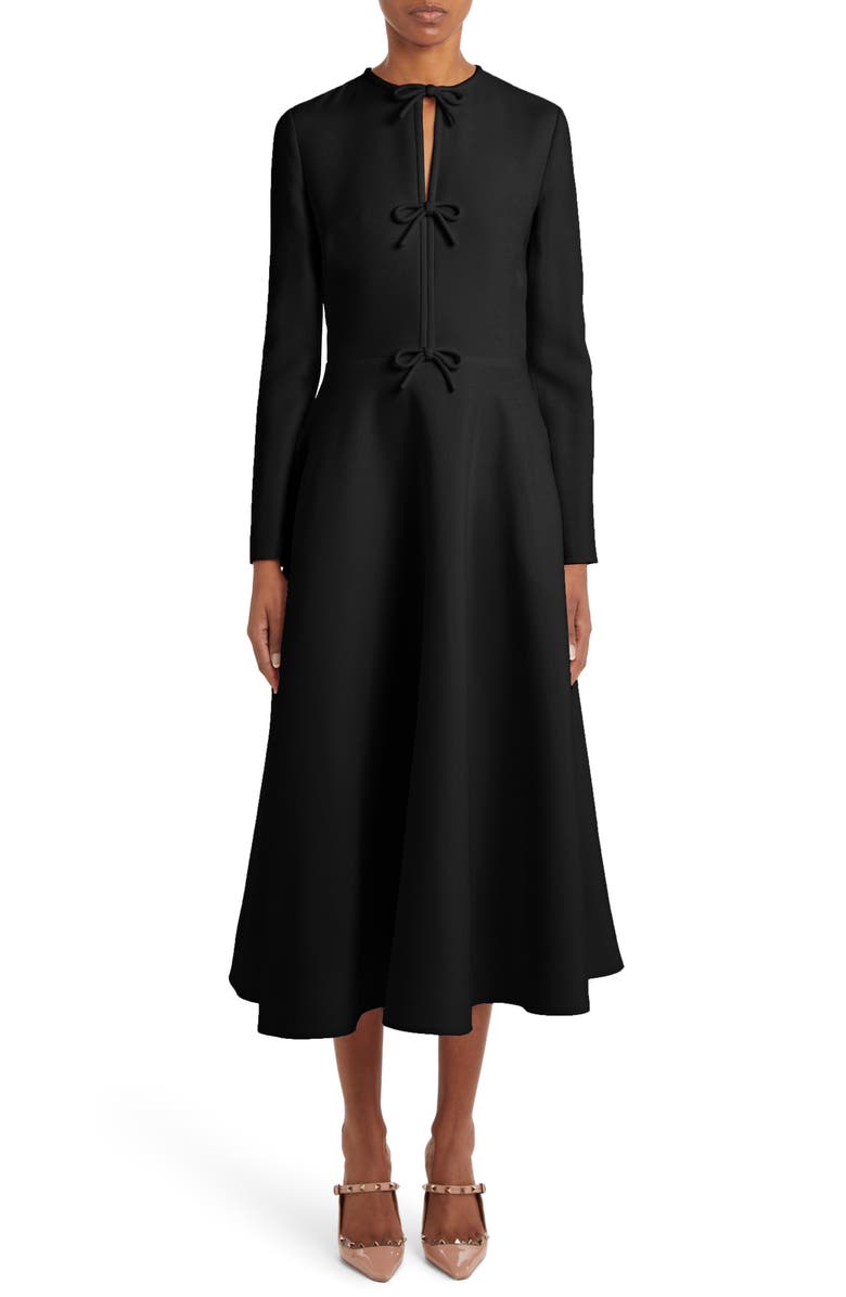 Valentino Garavani Bow Detail Long Sleeve Crepe Couture Midi Dress, Main, color, 