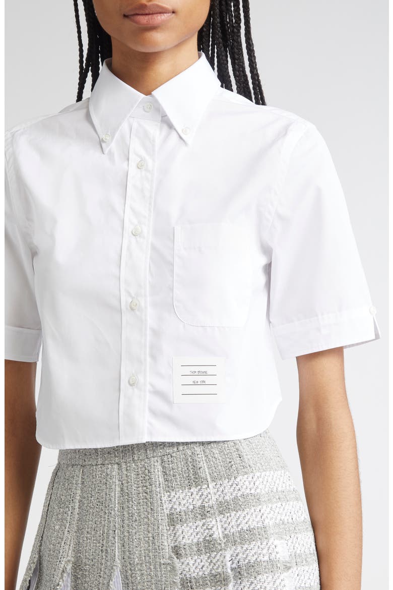 Classic Crop Cotton Poplin Button-Down Shirt, Alternate, color, WHITE