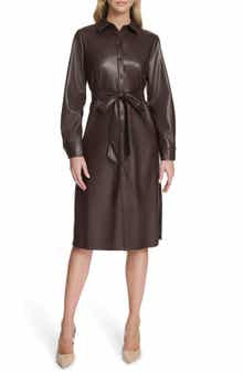Calvin Klein Long Sleeve Faux Leather Shirtdress