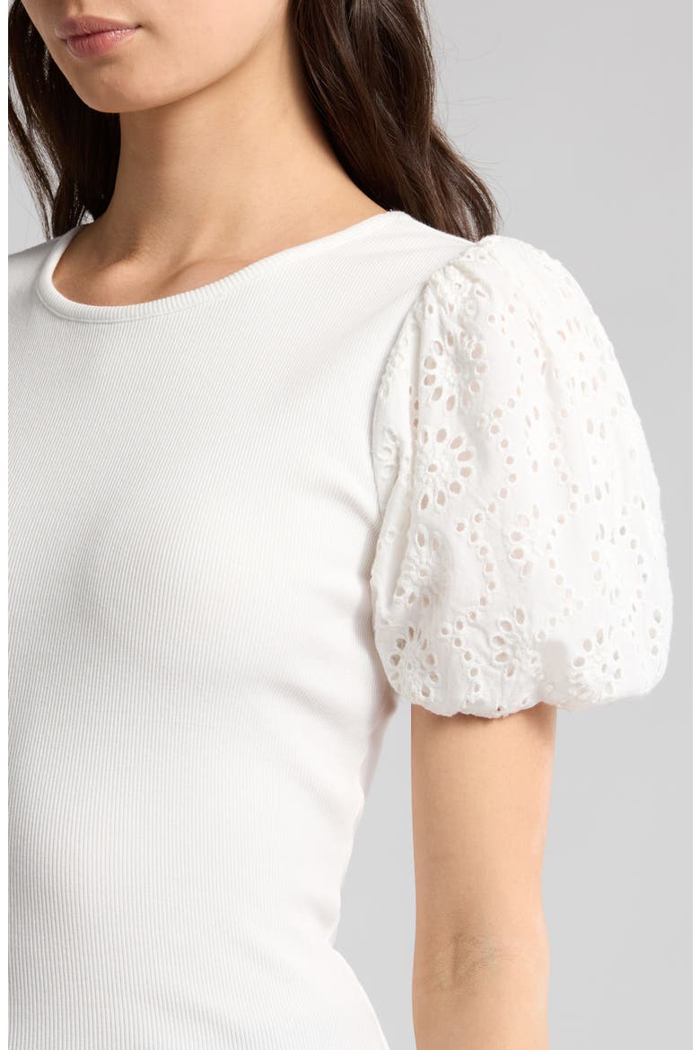 Marina Eyelet Puff Sleeve T-Shirt, Alternate, color, WHITE