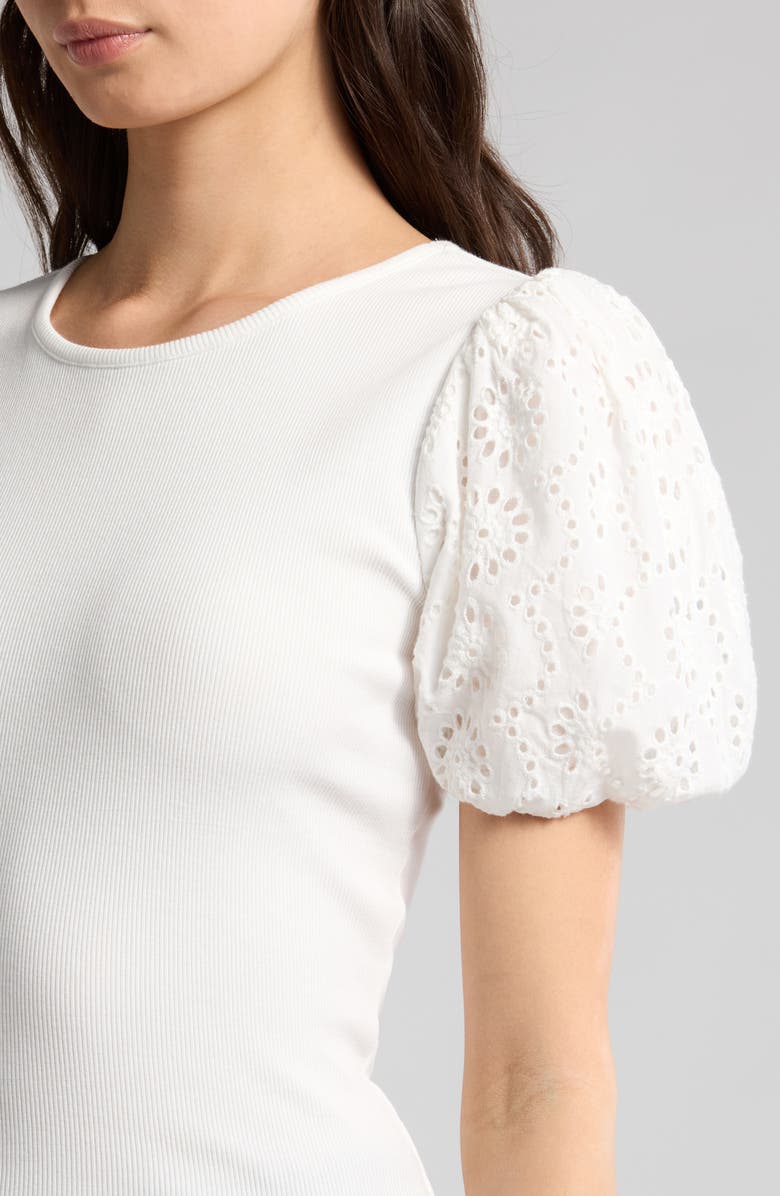 PAIGE Marina Eyelet Puff Sleeve T-Shirt, Alternate, color, White
