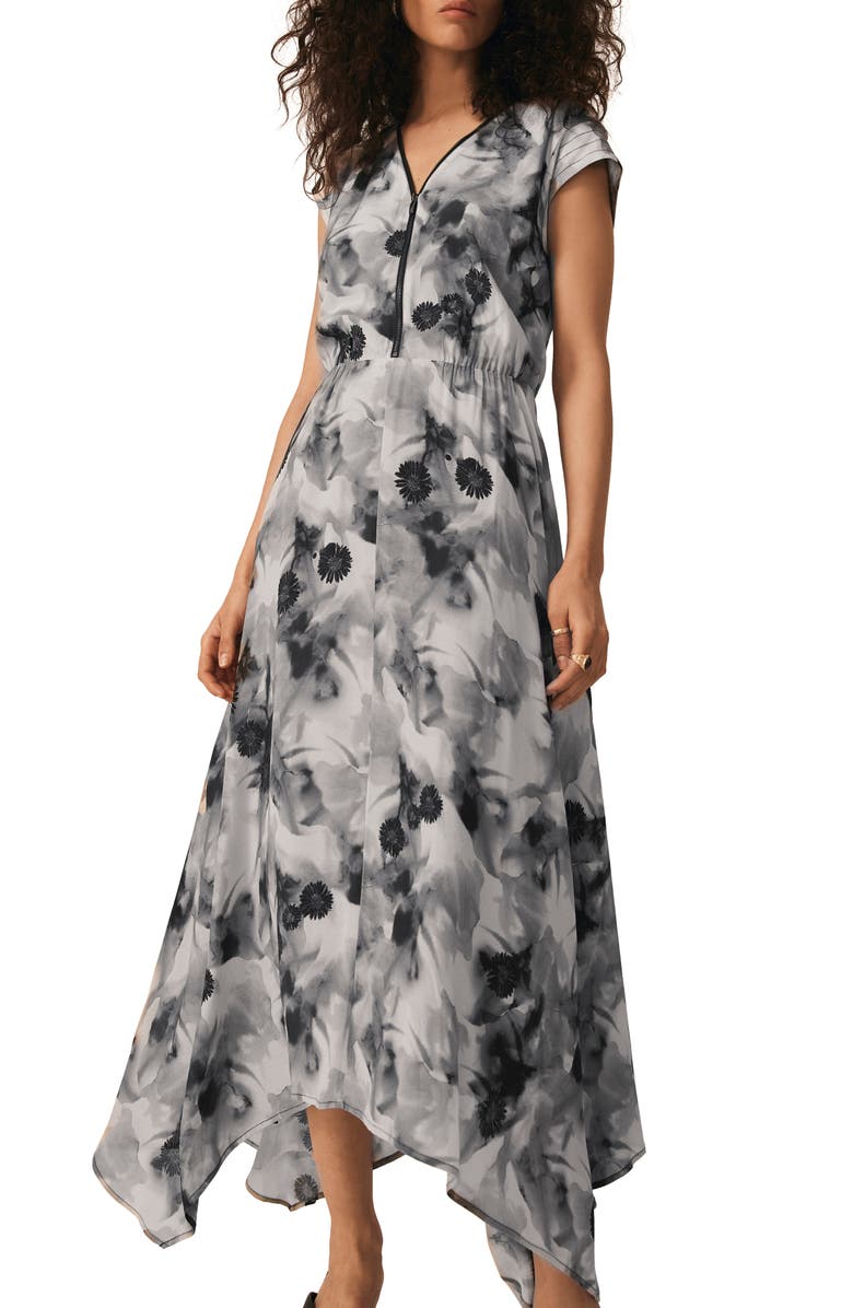 MINT VELVET Abstract Print Midi Dress, Alternate, color, Grey