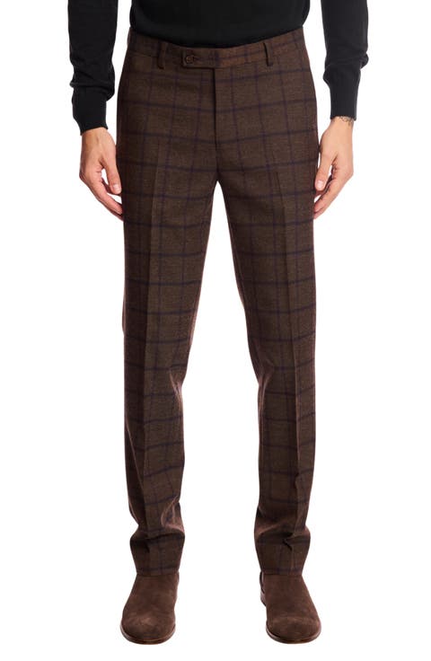 Downing Slim Fit Flat Front Windowpane Dress Pants