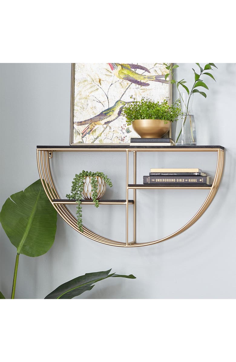 WILLOW ROW Black And Gold Metal And Wood Wall Shelf - 28" X 15.5", Main, color, 