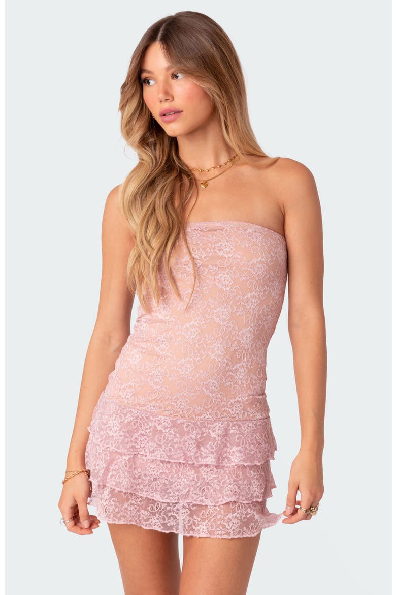 Scarlet Strapless Lace Dress, Alternate, color, LIGHT-PINK