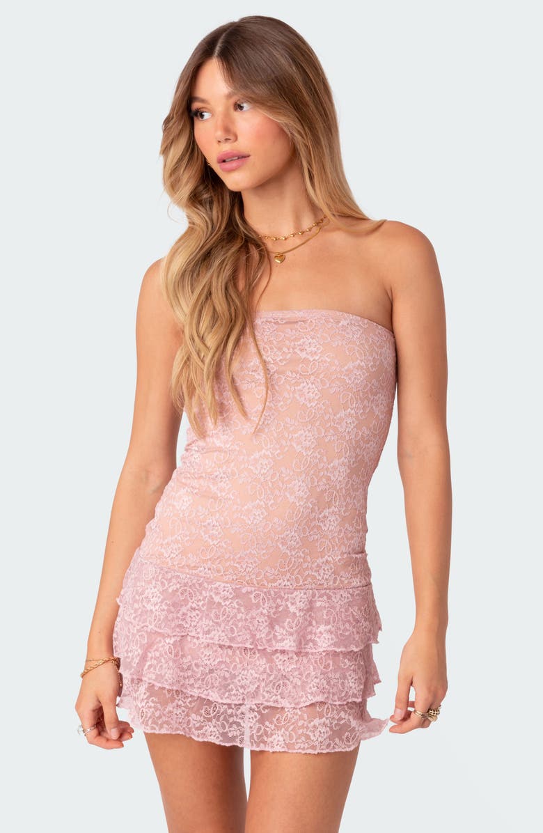 EDIKTED Scarlet Strapless Lace Dress, Alternate, color, Light-Pink