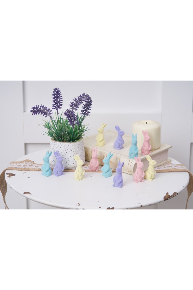 Flocked Easter Bunnies In Box Set of 12 Figurines, Alternate, color, Pink