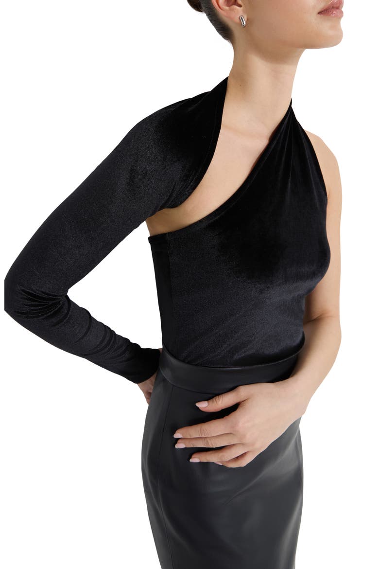 Manhattan Velvet One-Shoulder Top, Alternate, color, BLACK
