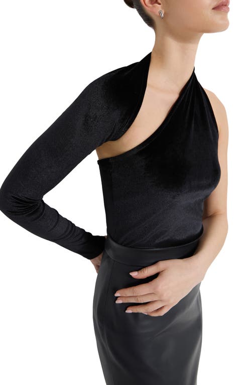 Marcella Manhattan Velvet One-shoulder Top In Black